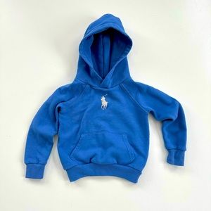Polo Ralph Lauren Kids Unisex Shrunken  Pony Fleece Hoodie Blue Sz 5